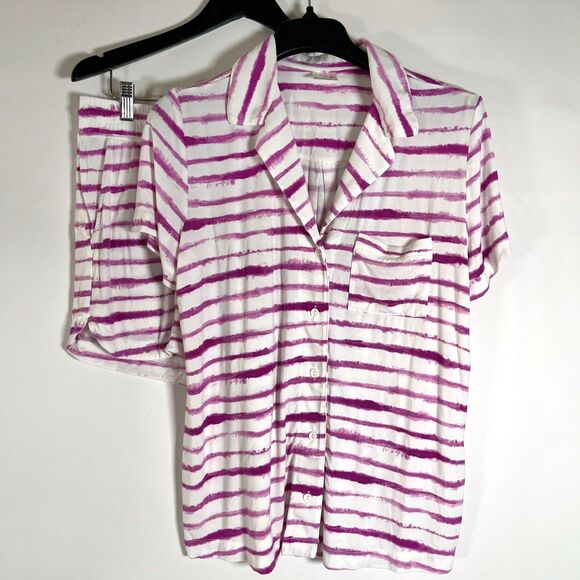 Soma Cool Nights Pajama Set Stretch Large Button Up Collar Shorts Tie Dye Comfy - Picture 2 of 11